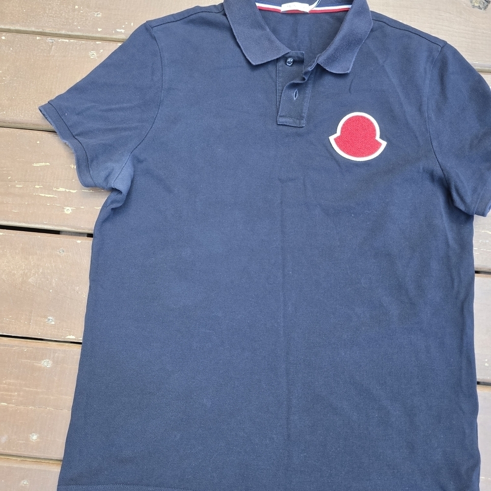 Moncler Navy Polo Shirt with Red Logo